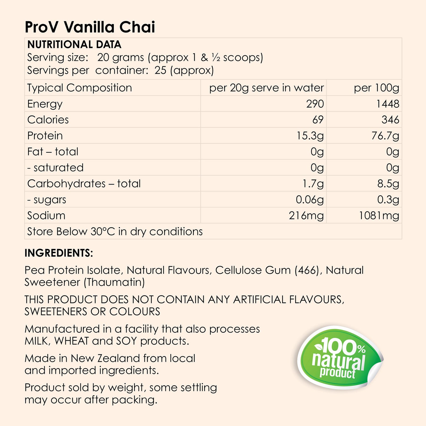 ProV Vanilla Chai - Pea Protein, Vegan Friendly (25 serves)