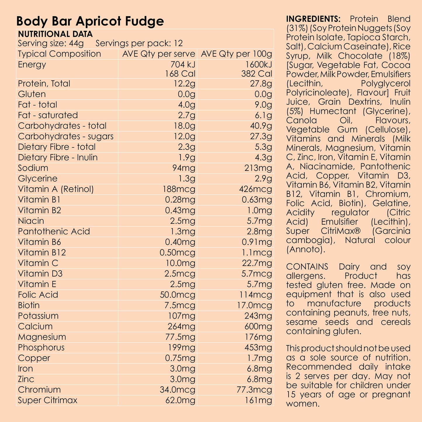 Body Bar - Apricot Fudge (GoSlim rebranded)
